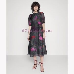 NWT Ted Baker Mekayla Floral Midi Dress Black/Multi Size 2